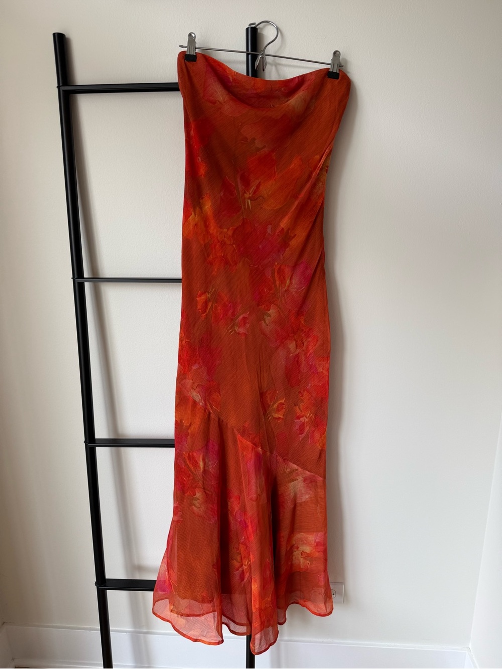 Peppermayo Orange & Pink Floral Strapless Maxi Dress